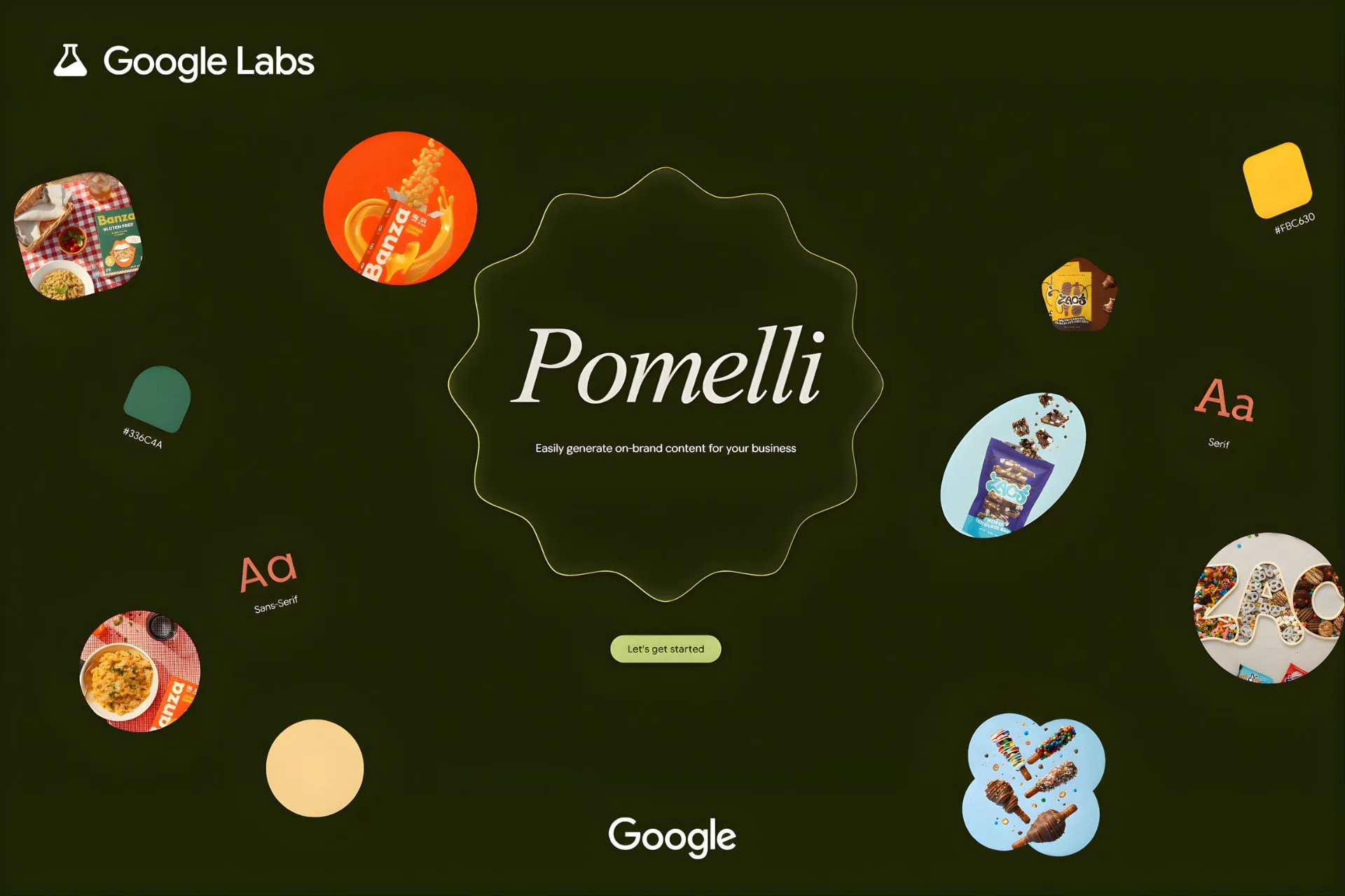 Illustration de Google Pomelli, l’outil d’intelligence artificielle marketing conçu pour les petites équipes, avec exemples de contenus générés automatiquement.